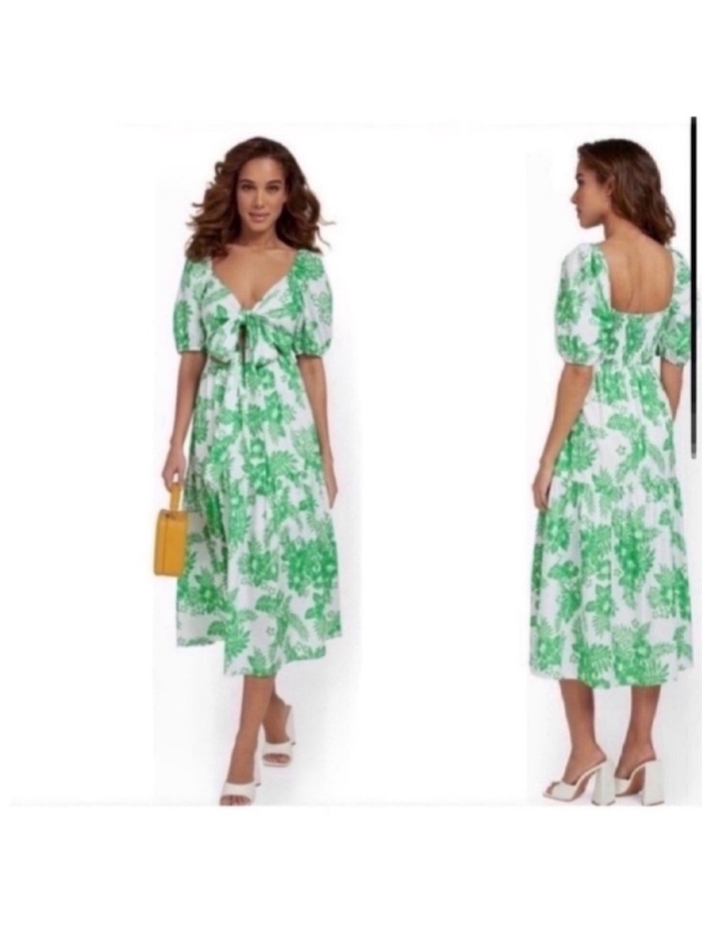 Lena Women’s White & Green Front Tie Floral Maxi Dress size small